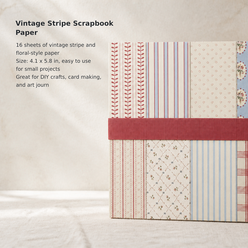 16-Sheet Vintage Striped Scrapbook Paper Set