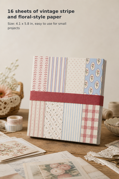 16-Sheet Vintage Striped Scrapbook Paper Set
